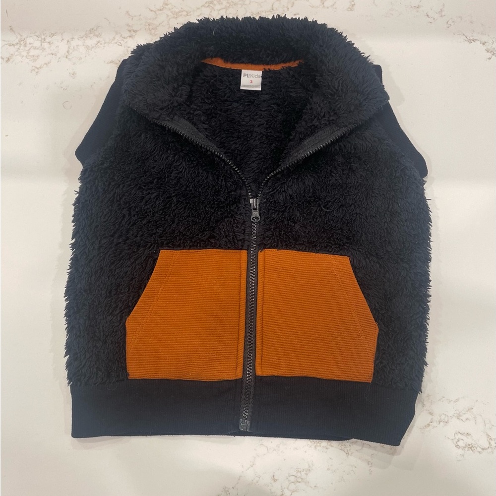 Petit Lem Black and Orange Kids Fleece Vest